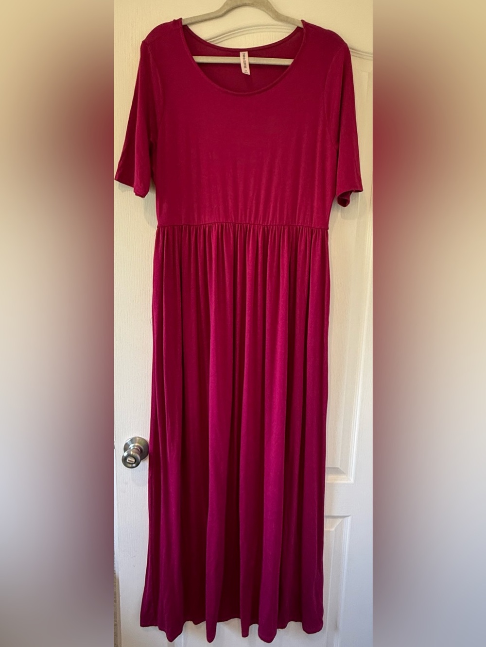 Zenana Outfitters Girls' Fuchsia Short-Sleeve Gathered Waist Dress
